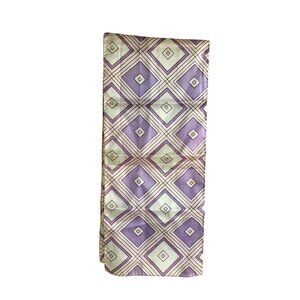 Vintage Geometric Diamond Print Silk Scarf In Purple & Cream